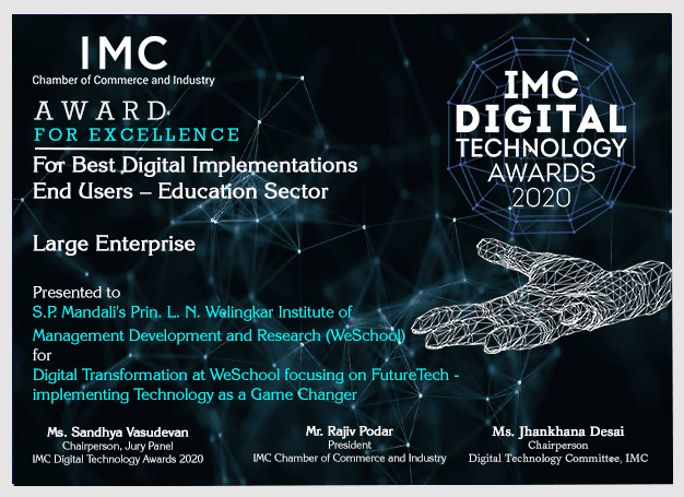 WeSchool wins prestigious IMC Digital Technology Award 2020 for digital transformation