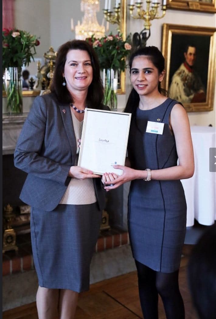 An Indian Student Soumya Ahuja Awarded Diploma as Global Swede by Sweden's Minister for EU Affairs & Trade at Stockholm, Sweden
