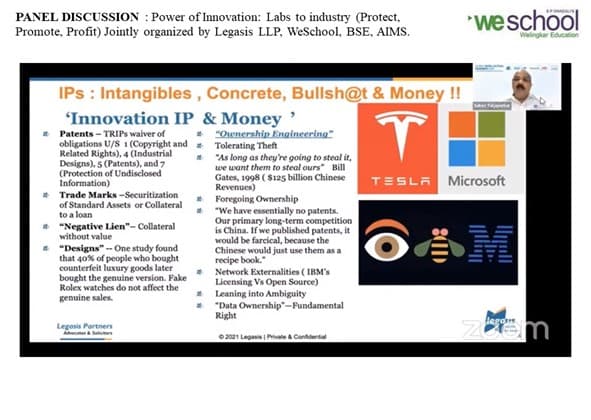 PANEL DISCUSSION on Power of Innovation: Labs to industry (Protect, Promote, Profit) Jointly organised by Legasis LLP, WeSchool, BSE, AIMS